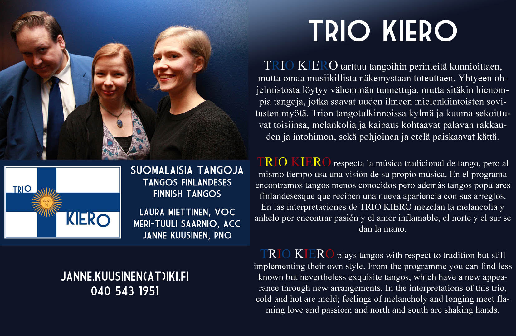 Trio Kiero - Suomalaisia tangoja - Tangos Finlandeses - Finnish Tangos