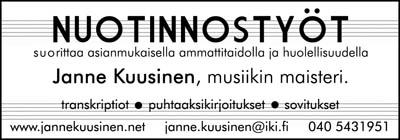 Nuotinnoksia, nuotinnustyt, transkriptioita: Janne Kuusinen